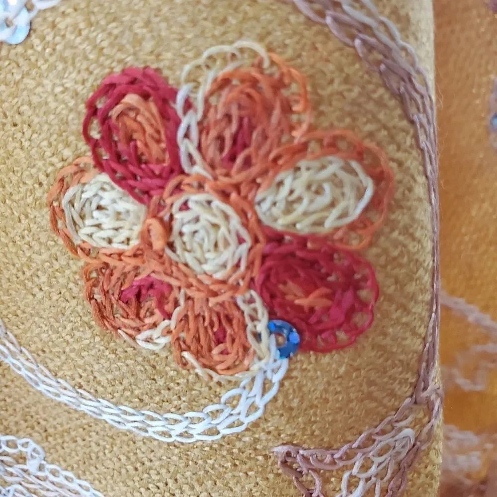 HANDMADE Embroidered Sequined Designed Mustard Shawl